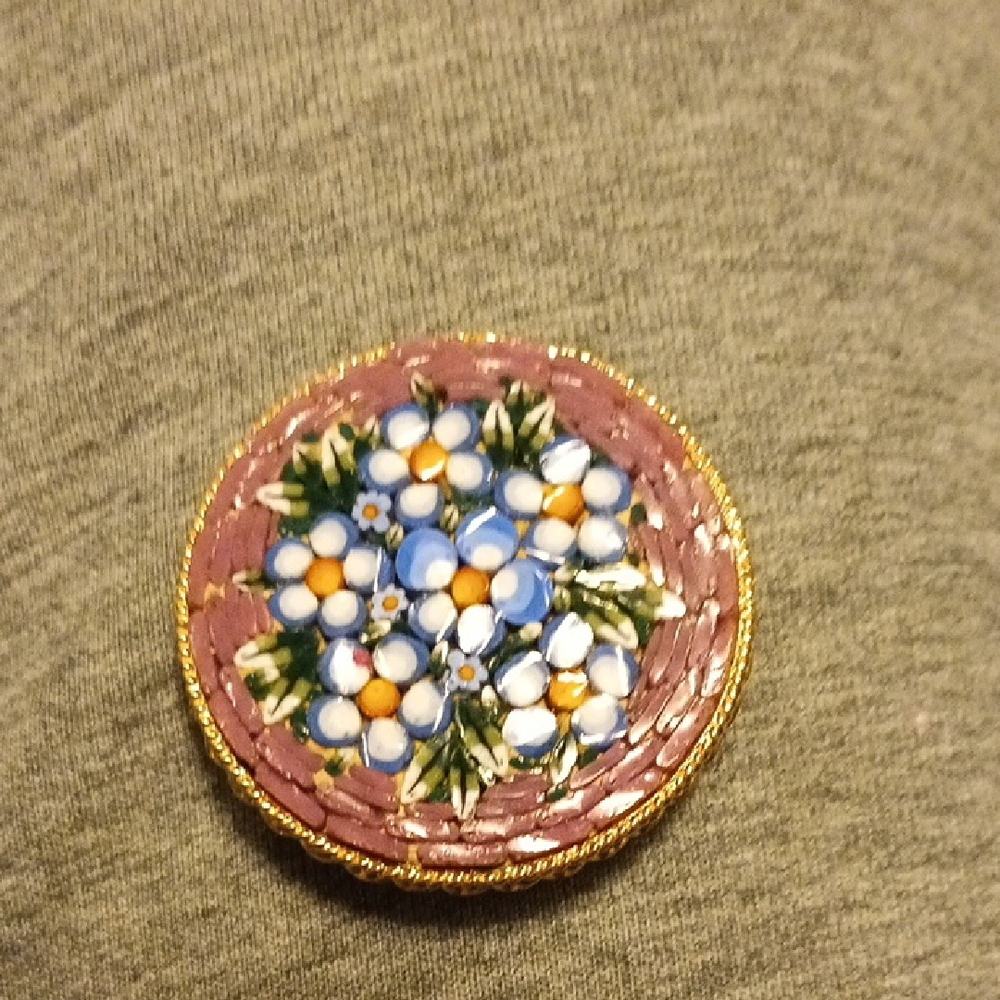 Brown and Blue Micro-Mosaic Floral Brooch